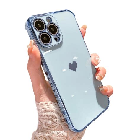 Tzomsze Iphone 13 Pro Max Case Luxury Plating Love Heart Shockproof