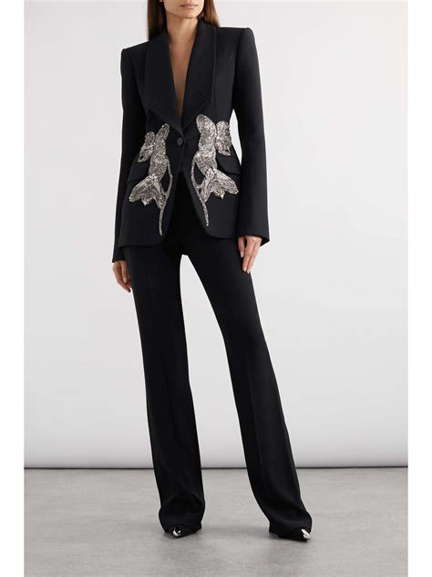 Alexander Mcqueen Crystal Embellished Appliquéd Crepe Blazer Net A Porter