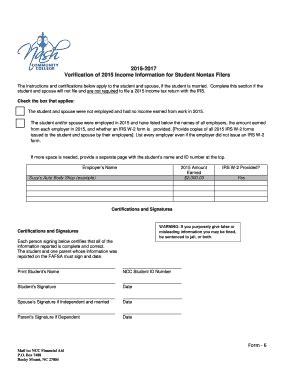 Fillable Online Verification Of Income Information For Student