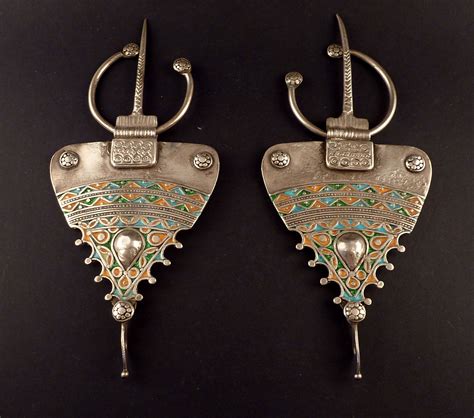 Old Pair Of Berber Enamel Fibula Ethnicadornment Tribal Jewelry