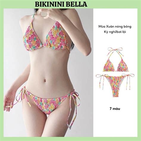 Sẵn Hoả Tốc HCM Bikini Đi Biển Mảnh Hoa Nhí Vải Xốp Nhún QCCC Hàng Thiết Kế BELLA