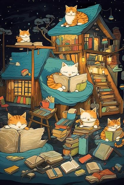 Premium AI Image | Cats reading books