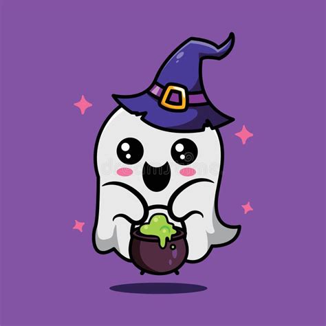 Cute Vector Illustration Of A Ghost Witch For Halloween Stock