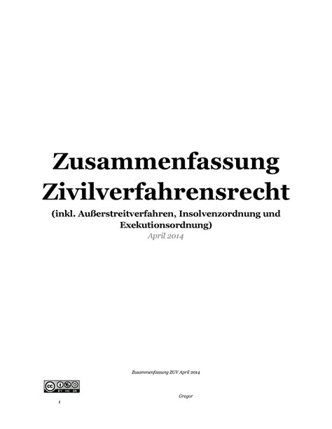 Zusammenfassung Zivilgerichtliches Verfahren Zgv