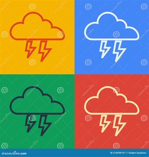 Pop Art Line Storm Icon Aislado Sobre Fondo De Color Signo De Nube Y