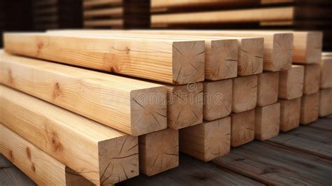 Timber Industry Stacks Of Pine Wood Lumber For Construction