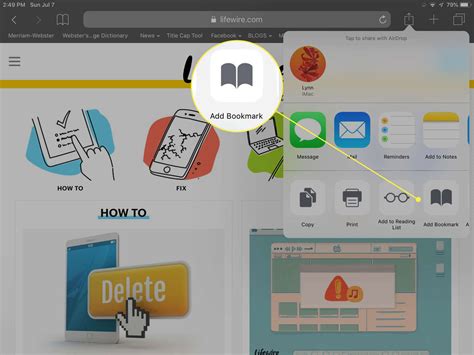 how to add a bookmark to safari