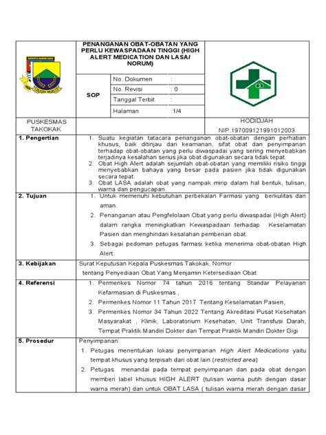 Sop Penanganan Obat High Alert Dan Obat Lasa Pdf