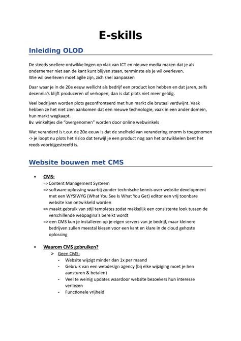 Samenvatting Examen E Skills E Skills Inleiding OLOD De Steeds