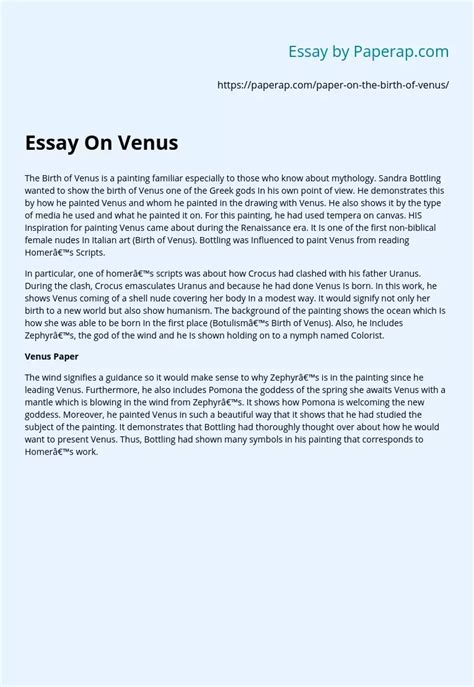 The Birth of Venus by Sandra Bottling Free Essay Example