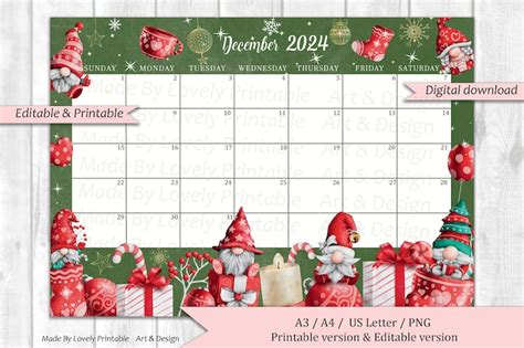 Editable December 2024 Calendar Joyful Merry Christmas Printable