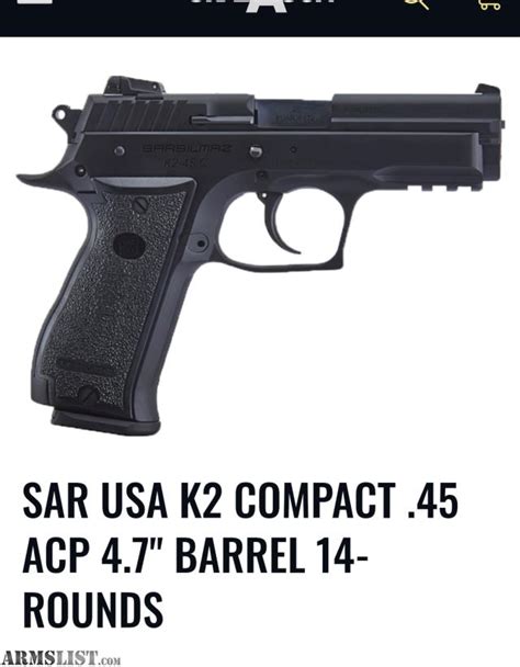 Armslist For Sale Sar Usa K2 Compact 45acp Lnib