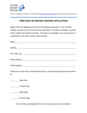 SPAY Or NEUTER VOUCHER APPLICATION Webs Form Fill Out And Sign