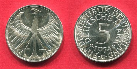 Bundesrepublik Deutschland 5 DM Silber Kursmünze 1974 G Silberadler