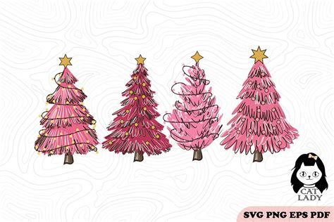 Pink Christmas Trees Svg Png Graphic By Cat Lady · Creative Fabrica