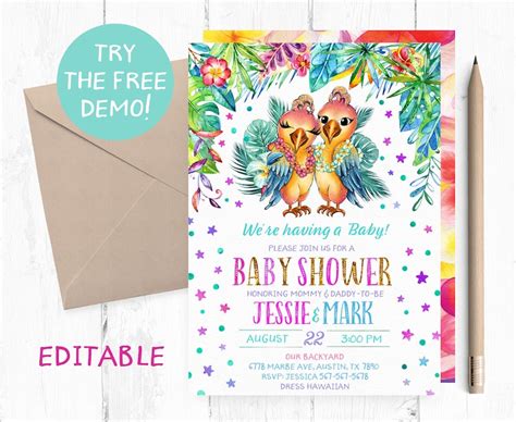 Editable Tropical Baby Shower Invitation Luau Baby Shower Etsy