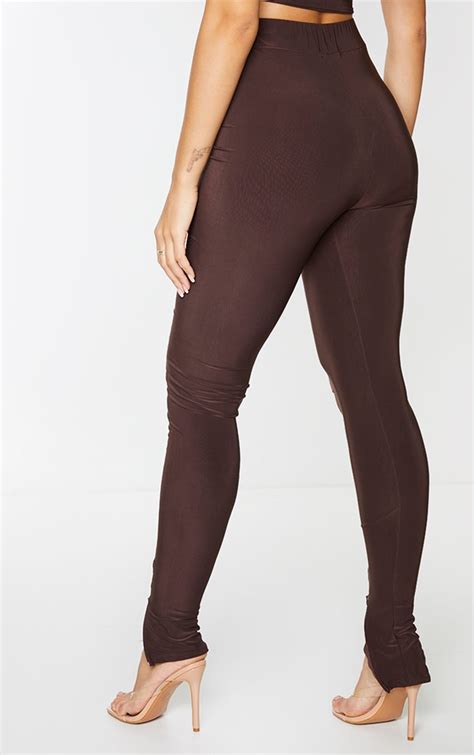 Chocolate Brown Slinky Split Hem Legging Prettylittlething Ksa