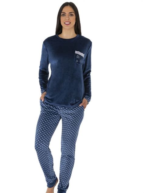 Pijama térmico mujer invierno Javier Golmar microcoralina azul bolsillos