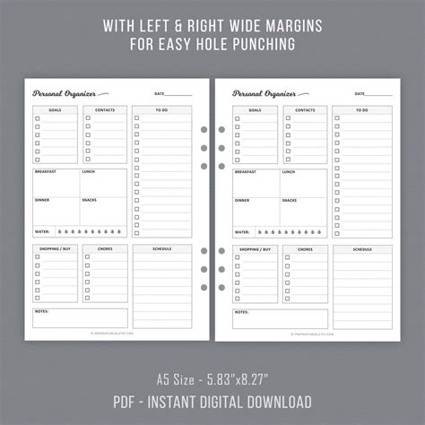 Personal Organizer, Daily Planner Printable Pages, Day Organizer, to Do ...