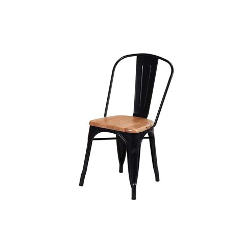 Silla Tolix Asiento De Madera Metal Negro Brillante Berna Home