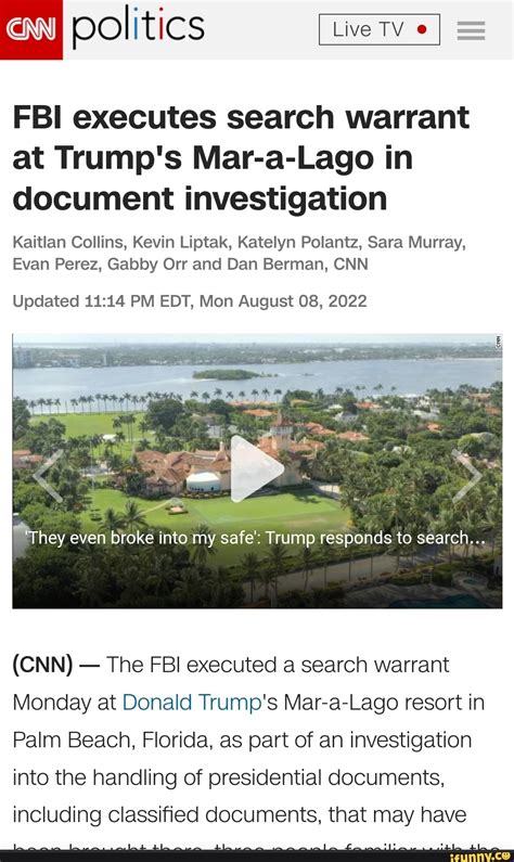 Politics Fbi Executes Search Warrant At Trumps Mar A Lago In Document