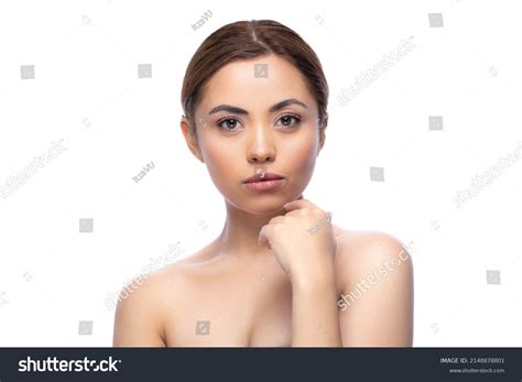 Close Portrait Beautiful Half Naked Woman Stock Photo