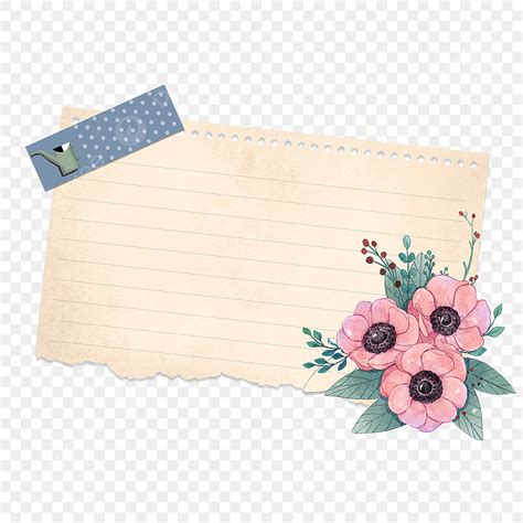 Vintage Torn Paper PNG Transparent Beautiful Pink Flowers Vintage Torn