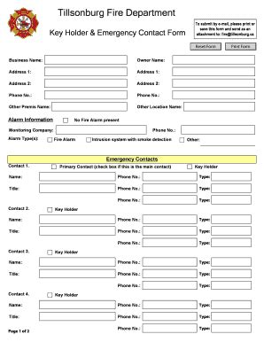 Key Holder And Emergency Contact Form Fill And Sign Printable