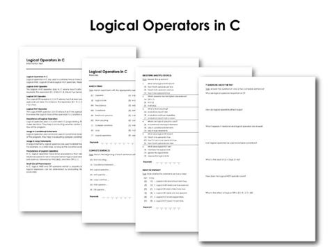 Logical Operators In C Teaching Resources