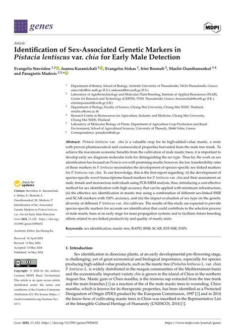 Pdf Identification Of Sex Associated Genetic Markers In Pistacia