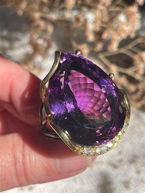 Huge Ct Teardrop Purple Amethyst And Cubic Zirconia Sz Ring