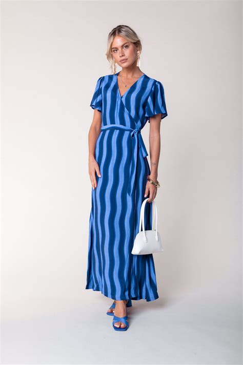 Ava Stripes Wrap Dress Blue Colourful Rebel