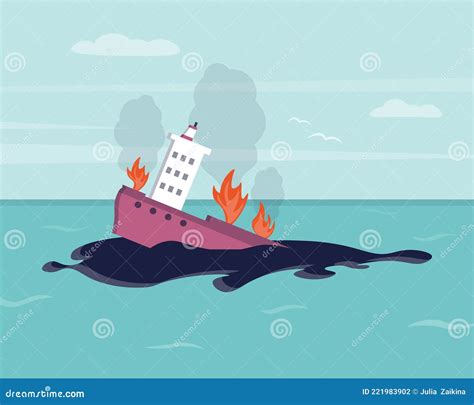 Oil Spill on Water. Ecological Disaster. Environmental Pollution Stock Vector - Illustration of ...