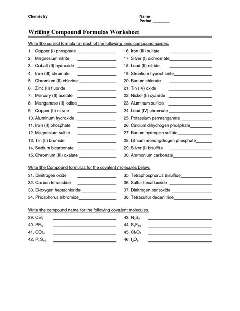 Writing Chemical Formulas Worksheet