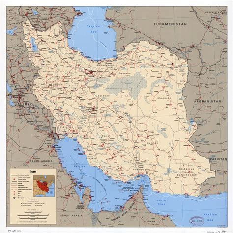 Large scale political map of Iran with all roads, railroads, cities ...