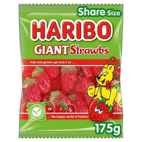 Haribo Giant Strawbs Vegetarian Sweets Bag 175g : My Supermarket Compare