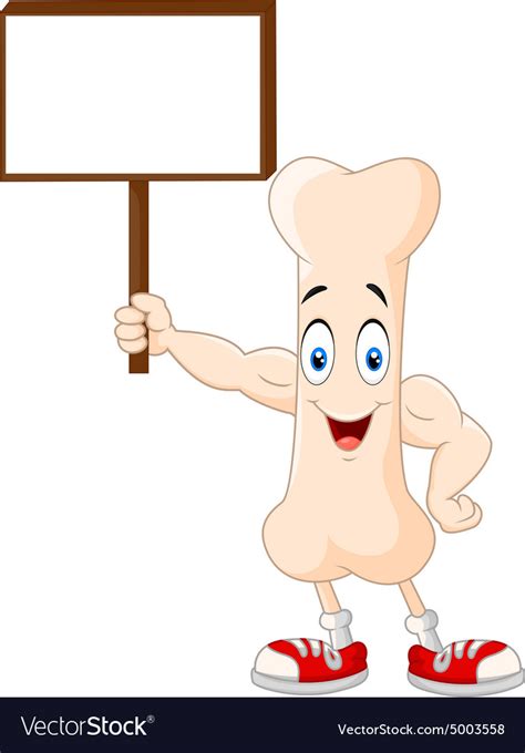 Strong Bone Cartoon Character Holding Blank Sign Vector Image