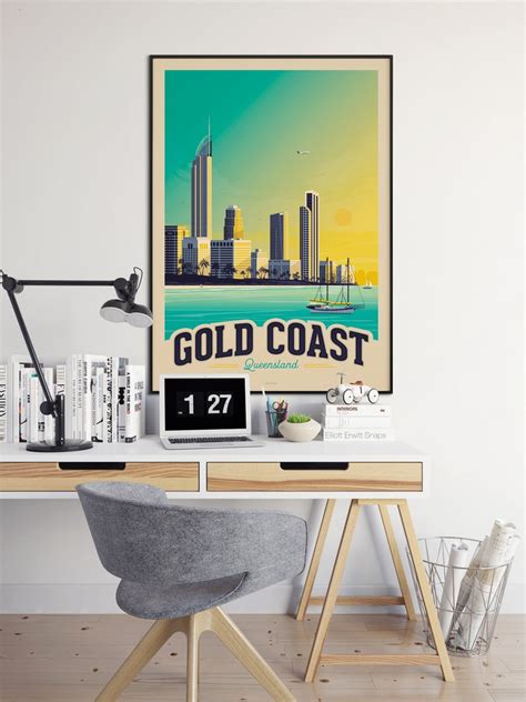 Gold Coast Print Australia Vintage Poster Beach Coastal Etsy