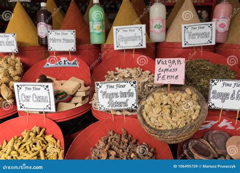 Selection of Spices on a Traditional Moroccan Market Souk in M ...