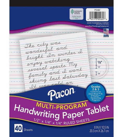 Pacon Multi-Program Handwriting Tablet, D'Nealian Grades 2&3 / Zaner-Bloser Grade 2, 1/2 in x 1/ ...