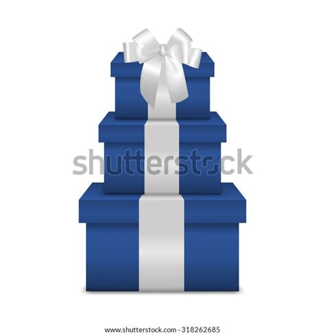 Stack Three Realistic Blue Gift Boxes เวกเตอรสตอก ปลอดคาลขสทธ