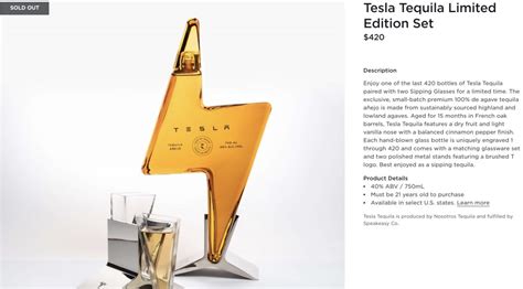 Tesla Tequila Limited Edition Bottle Glass Set Sold Out Lightning Fast