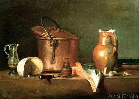 Chardin Kupferkessel mit einer Ölkanne ein angebrochener Käse