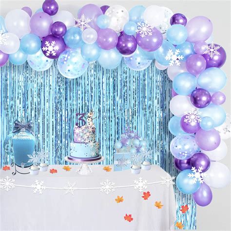 Amazon.com: CHRORINE Girl Birthday Party Decorations Supplies, Blue Party Decorations, Snowflake ...