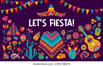 Mexican Fiesta Party Banner Sombrero Guitar Stock Vector (Royalty Free ...