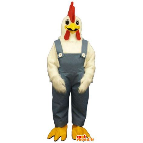 Purchase Mascot Rooster White Blue Overalls Costume Giant Cock In