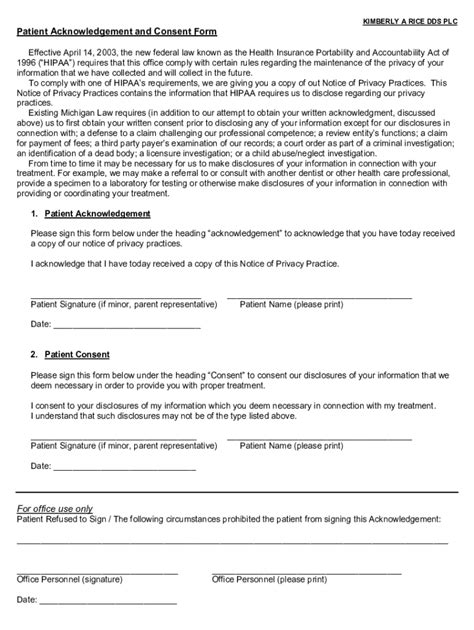 Fillable Online Patient Acknowledgement And Consent Form Doc Fax Email