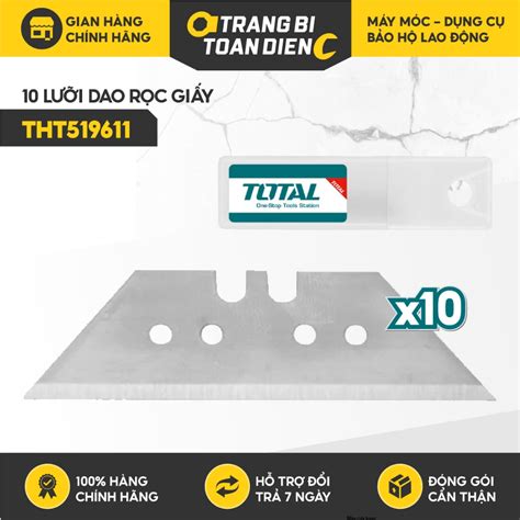 Bộ 10 Lưỡi Dao Rọc Giấy Total Tht519611 Siêu Bén Size 61x19mm Cắt Bìa