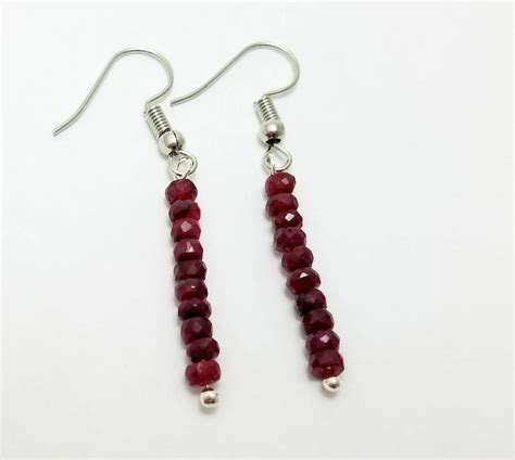 Ruby Gemstone Earrings, Ruby Earrings, Minimalism, Delicate, Bead ...