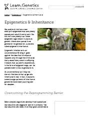 Understanding Epigenetic Inheritance: Exploring the Impact of | Course Hero